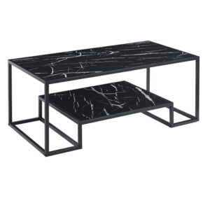 Isla Wooden Coffee Table With Undershelf In Black Marble Effect