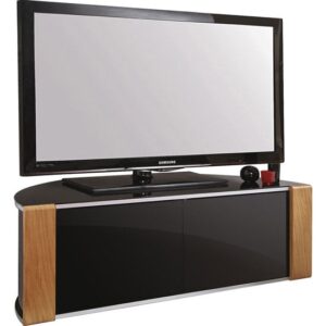 Sanja Medium Corner High Gloss TV Stand In Walnut And Black