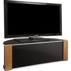 Sanja Small Corner High Gloss TV Stand In Walnut And Black
