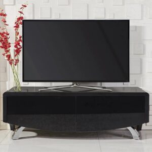 Wiley High Gloss TV Stand With 2 Soft Open Doors In Black