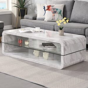 Xono High Gloss Coffee Table With Shelf In Magnesia Marble Effect