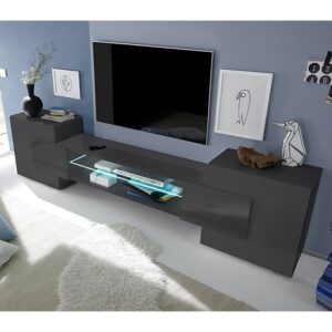 Nevaeh Dark Grey High Gloss TV Stand With 2 Doors And LED Lights
