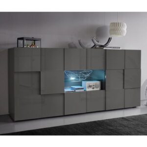 Aleta High Gloss Sideboard With 2 Doors 2 Drawers In Grey And LED