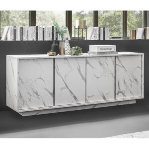 Corvi Wooden Sideboard With 4 Doors In White Marble Effect
