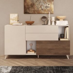 Milan Small Wooden TV Sideboard In Cashmere And Mercure Oak