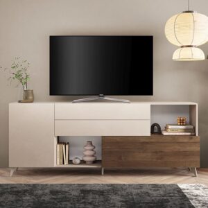 Milan Large Wooden TV Sideboard In Cashmere And Mercure Oak