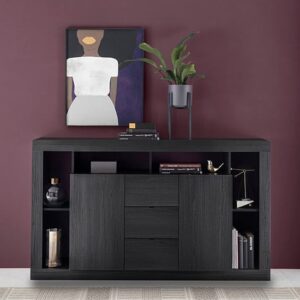 Raya Wooden Sideboard With 2 Doors 3 Drawers In Black Oak
