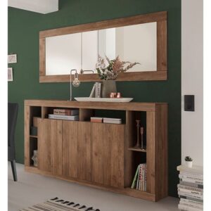 Raya Wooden Sideboard With 3 Doors And Mirror In Mercure