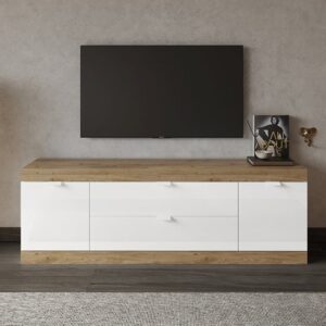 Slemon White High Gloss TV Stand With 2 Doors 2 Drawers In Cadiz