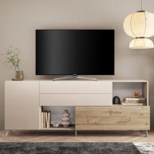 Milan Large Wooden TV Sideboard In Cashmere And Cadiz Oak