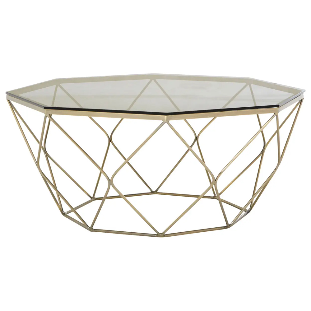 Allston Grey Glass Polygonal Coffee Table With Nickel Frame