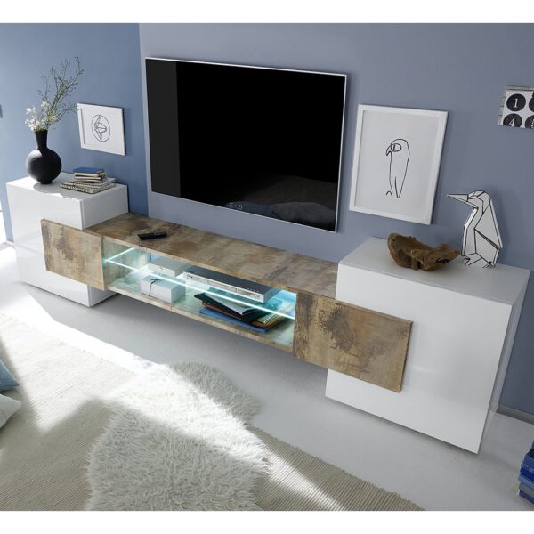 Nevaeh White High Gloss TV Stand 2 Doors In Pero With LED