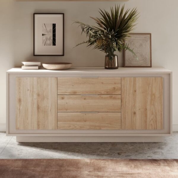 Skokie Wooden Sideboard 2 Doors 3 Drawers In Cashmere And Cadiz
