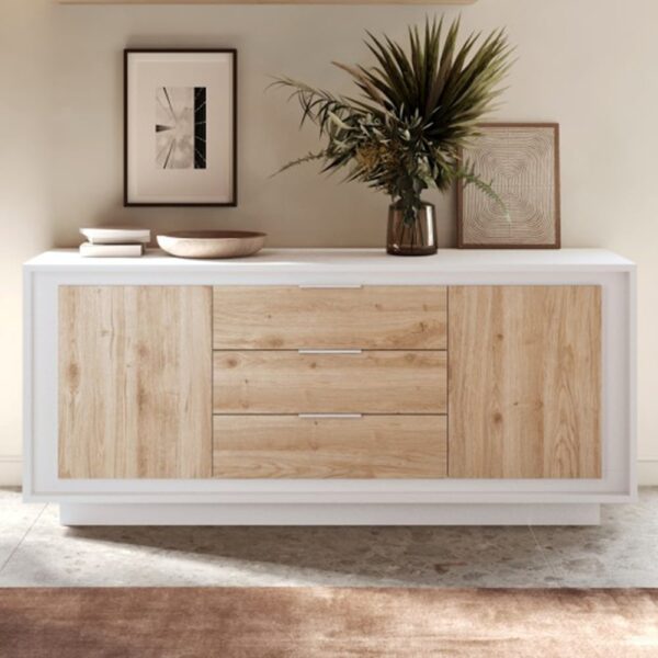 Skokie Wooden Sideboard 2 Doors 3 Drawers In Matt White And Cadiz