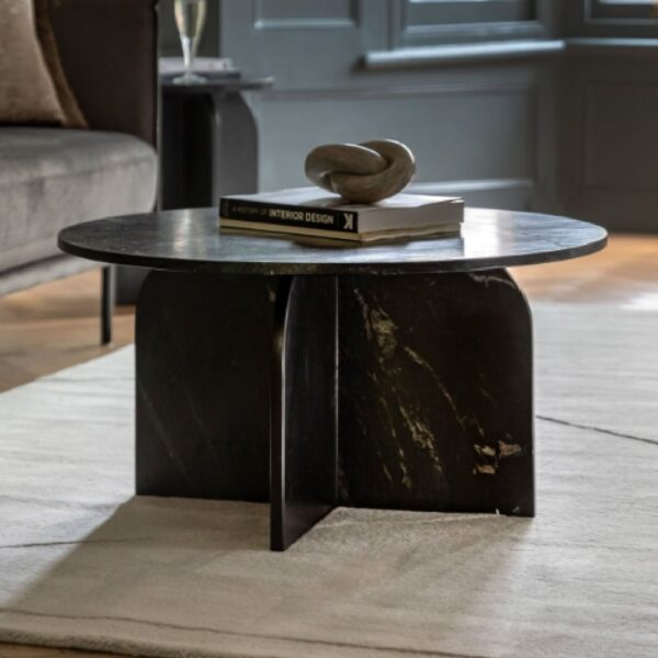 Akron Marble Round Coffee Table In Black