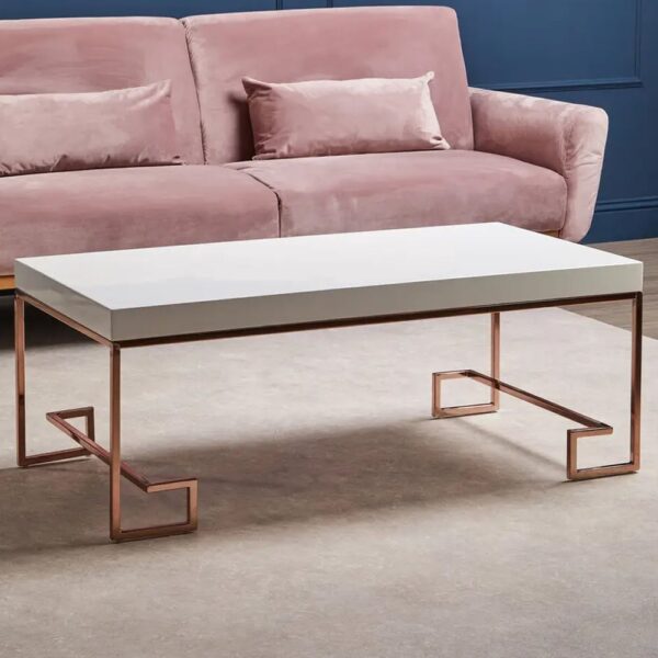 Allston White High Gloss Coffee Table With Rose Gold Frame