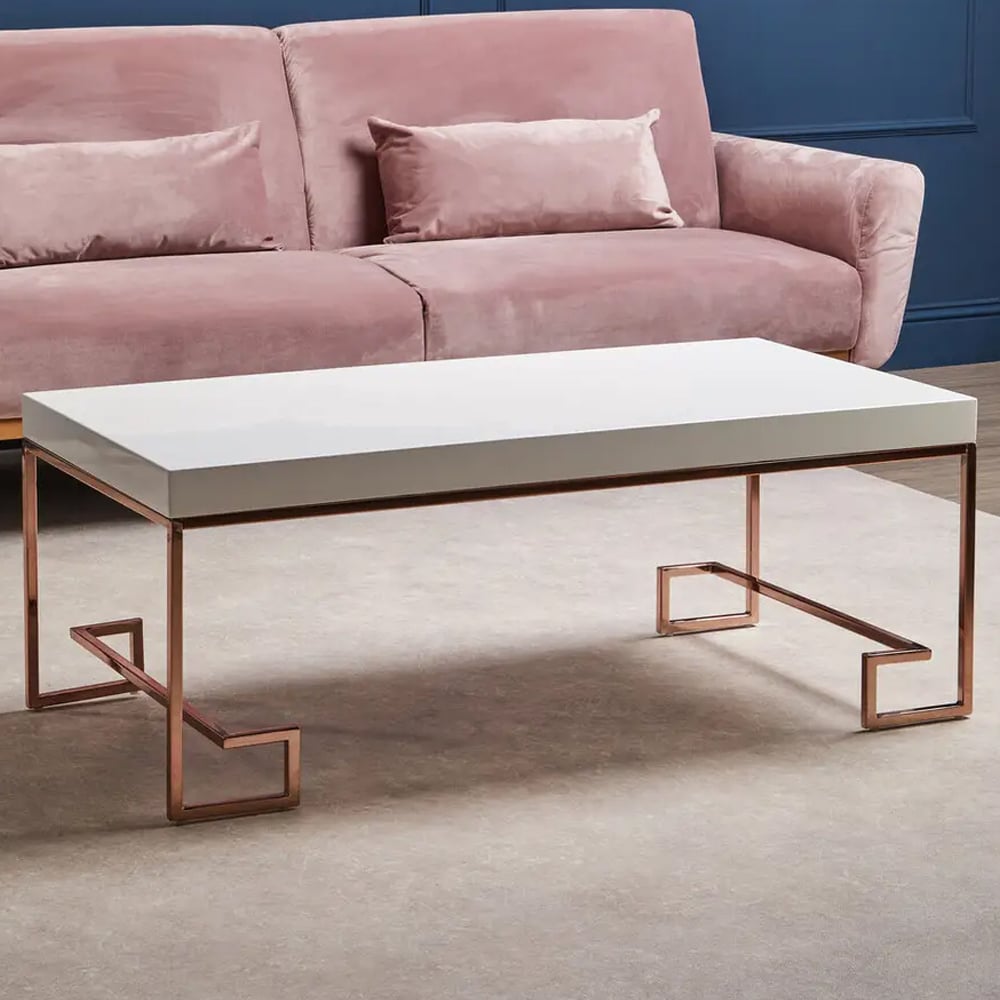 Allston White High Gloss Coffee Table With Rose Gold Frame