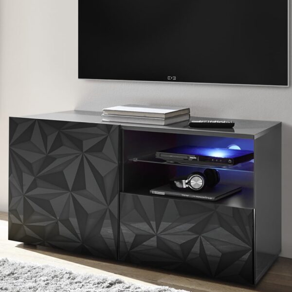 Arlon High Gloss TV Stand With 1 Door 1 Drawer In Grey And LED