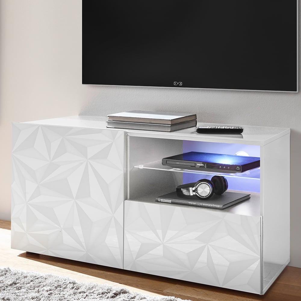 Arlon High Gloss TV Stand With 1 Door 1 Drawer In White And LED