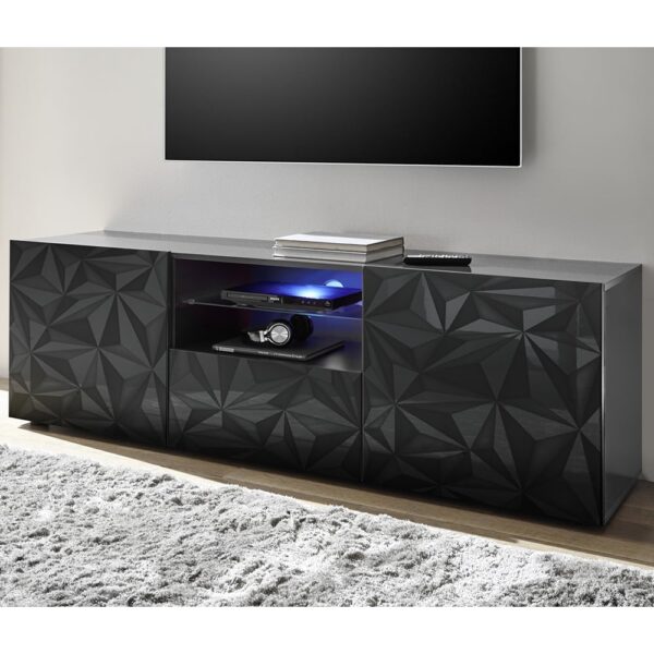 Arlon High Gloss TV Stand With 2 Doors 1 Drawer In Grey And LED
