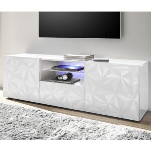 Arlon High Gloss TV Stand With 2 Doors 1 Drawer In White And LED