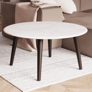 Bellvue White Marble Top Coffee Table With Dark Wooden Legs