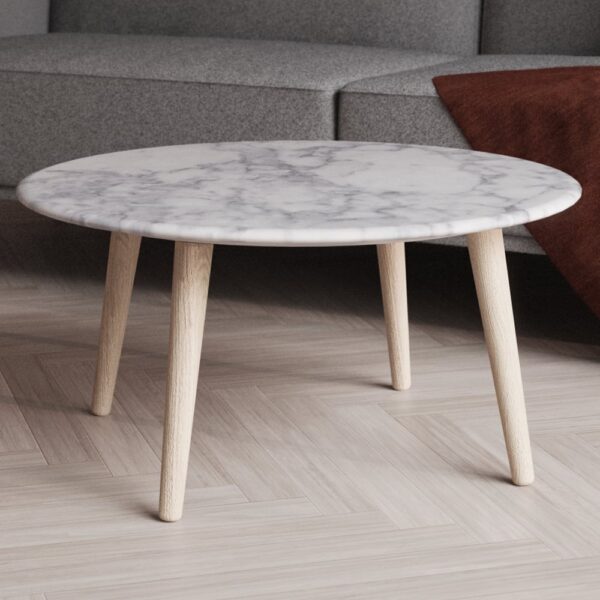 Bellvue White Marble Top Coffee Table With Natural Wooden Legs