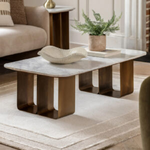 Duluth White Marble Top Coffee Table With Gold Base