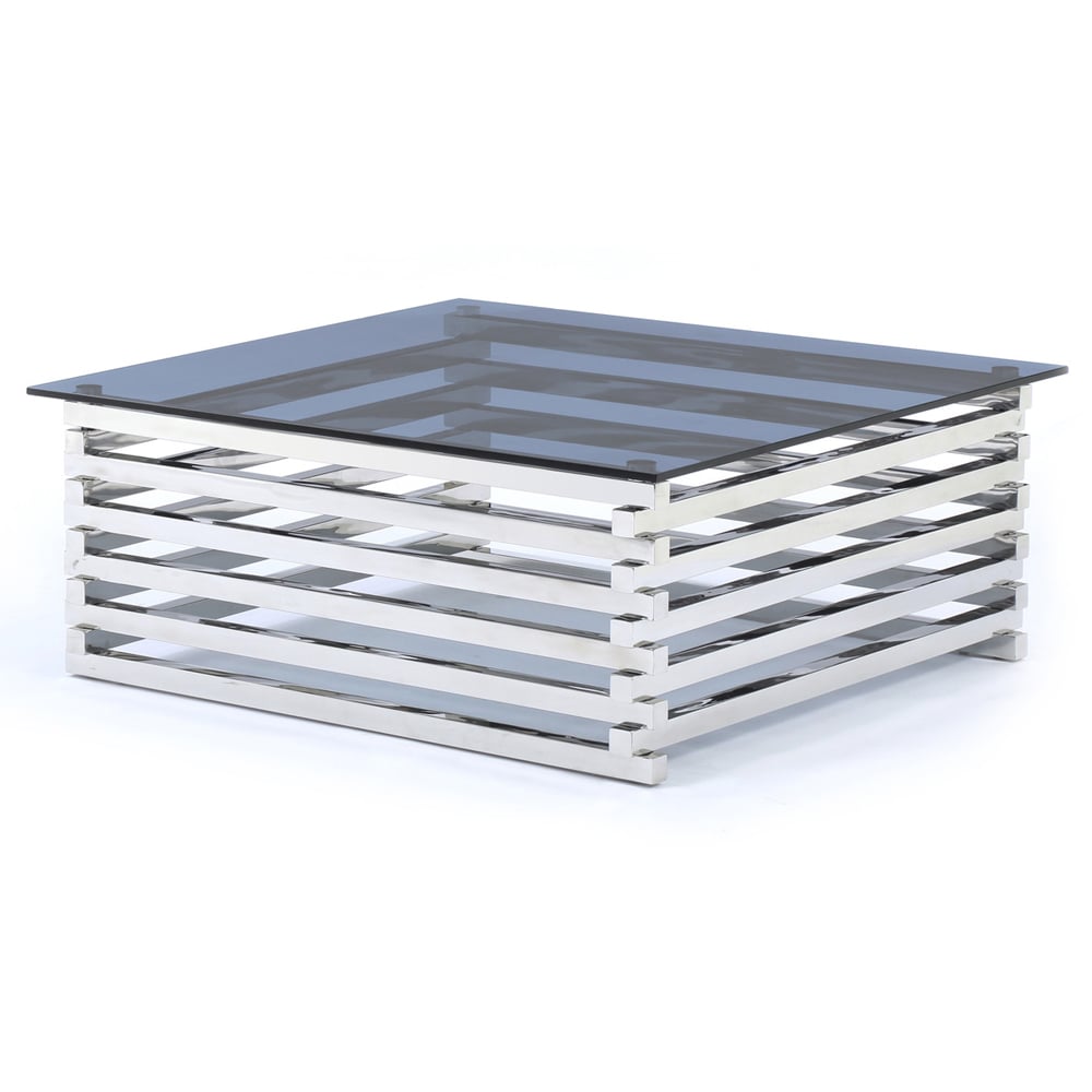 Morita Tinted Glass Square Coffee Table With Steel Frame