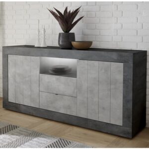 Nitro Wooden Sideboard 2 Doors 2 Drawers In Oxide Cement And LED