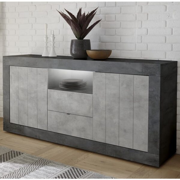 Nitro Wooden Sideboard 2 Doors 2 Drawers In Oxide Cement And LED