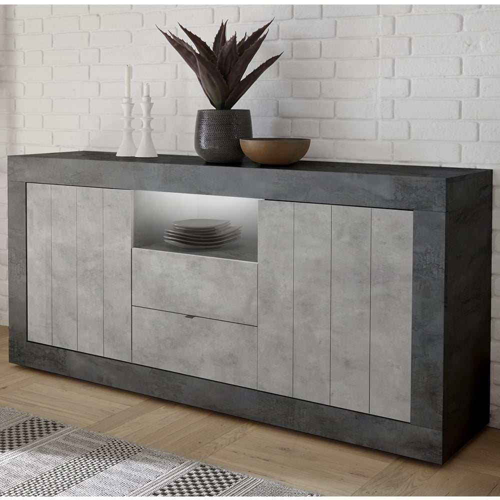 Nitro Wooden Sideboard 2 Doors 2 Drawers In Oxide Cement And LED