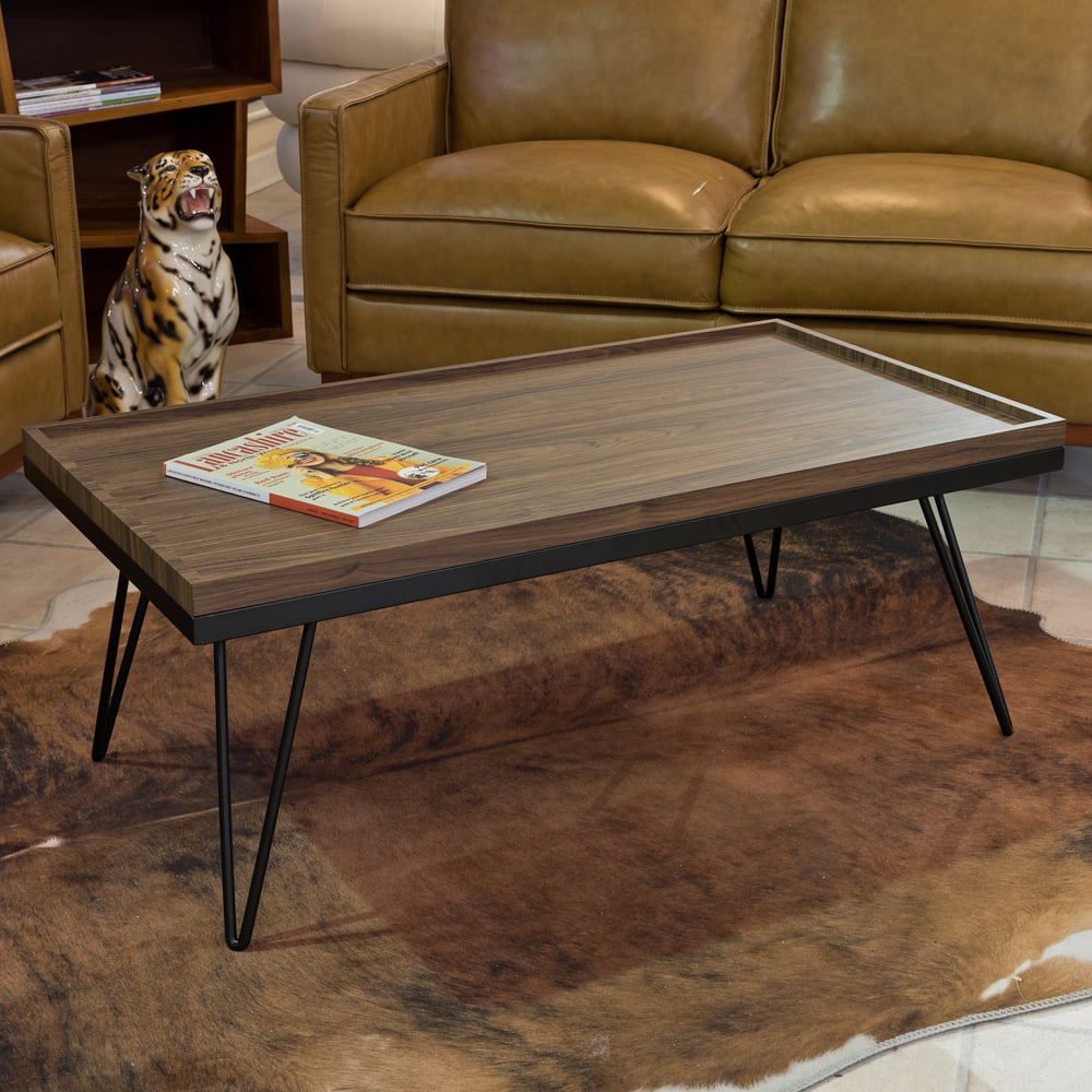 Waconia Wooden Coffee Table With Black Frame In Walnut