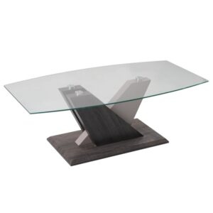 Zanesville Clear Glass Coffee Table With Dark Grey Wooden Base