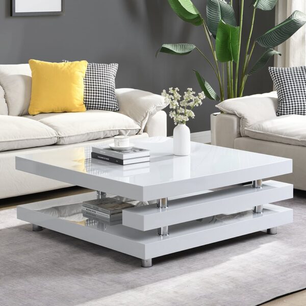 Borneo Square High Gloss Coffee Table In Light Grey