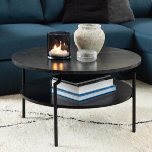 Gatineau Wooden Round Coffee Table In Black Marble Izmir
