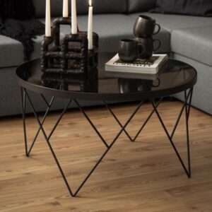 Hawley Smoked Glass Round Coffee Table With Matt Black Frame