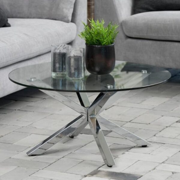 Hyeres Clear Glass Round Coffee Table With Chrome Legs