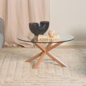 Hyeres Clear Glass Round Coffee Table With Oak Legs