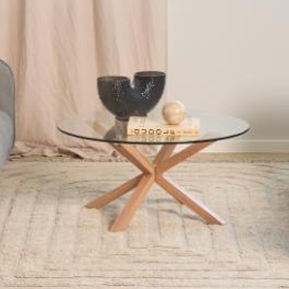 Hyeres Clear Glass Round Coffee Table With Oak Legs