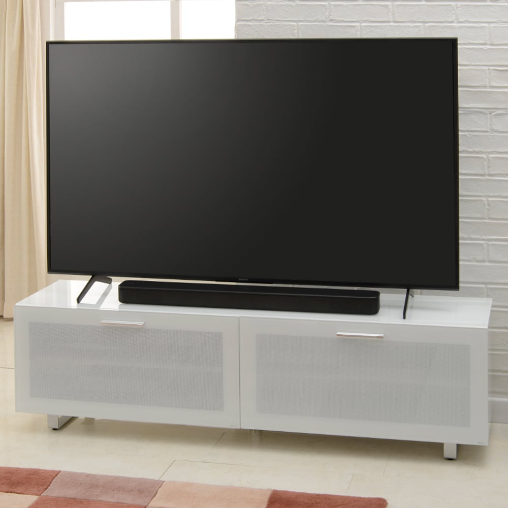 Sofia Large High Gloss TV Stand With Glass Top In White