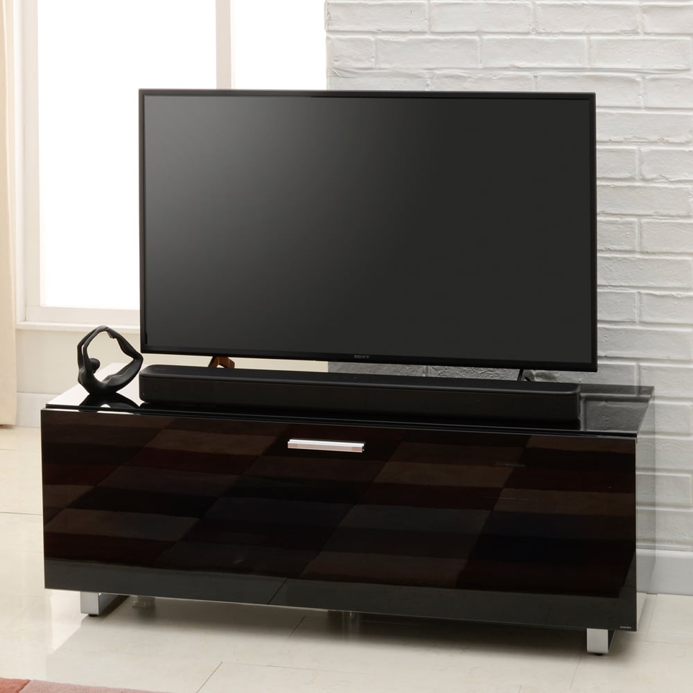 Sofia Small High Gloss TV Stand With Glass Top In Black