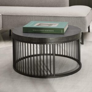 Surf Wooden Coffee Table With Metal Frame In Matt Black Izmir