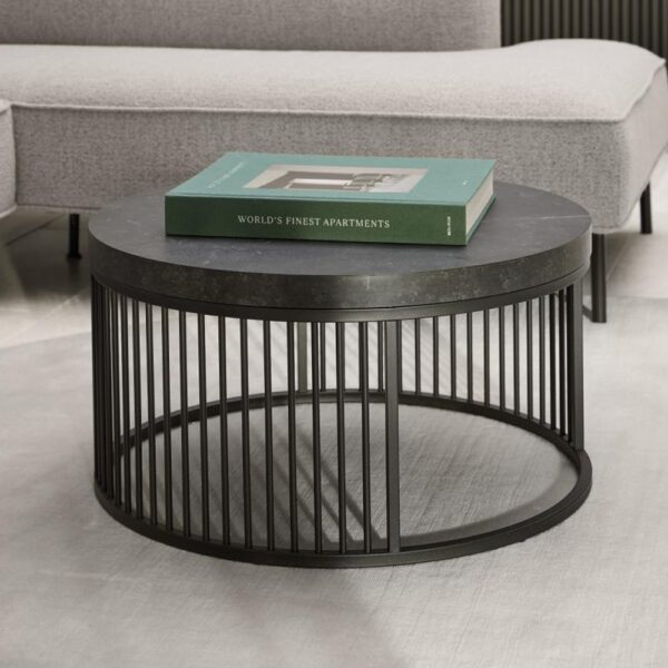 Surf Wooden Coffee Table With Metal Frame In Matt Black Izmir