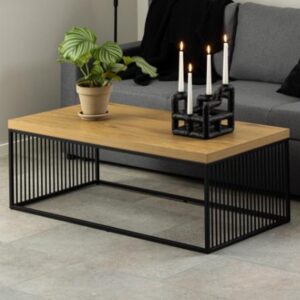 Surf Wooden Coffee Table With Metal Frame In Matt Wild Oak