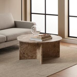 Verdun Marble Round Coffee Table In Matt Latte Brown