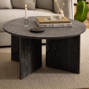 Verdun Marble Round Coffee Table In Matt Marron Brown