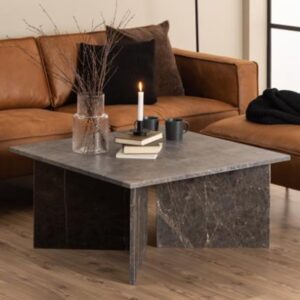 Verdun Marble Square Coffee Table In Matt Marron Brown