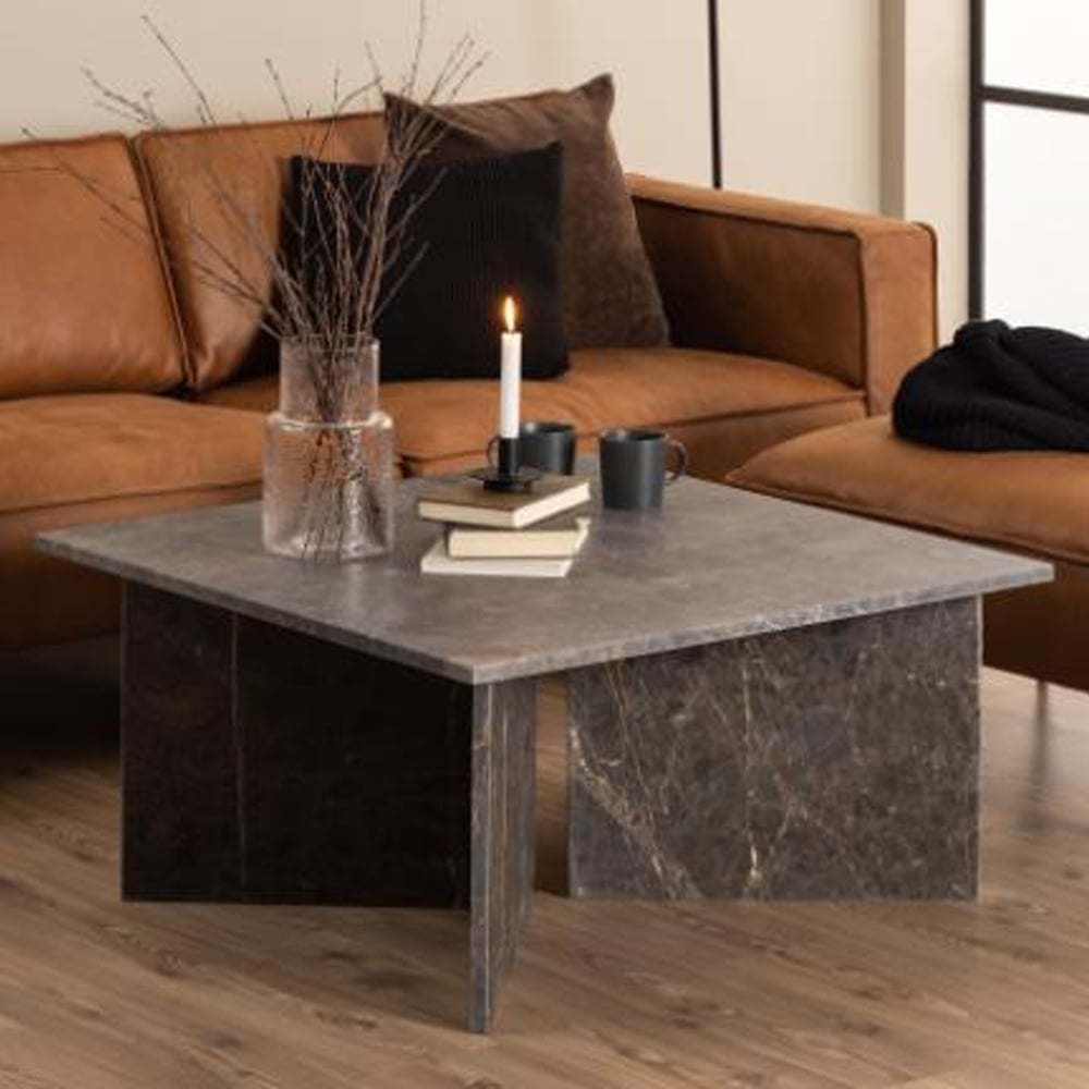Verdun Marble Square Coffee Table In Matt Marron Brown
