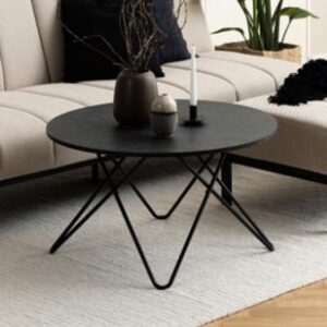 Warren Wooden Round Coffee Table In Matt Black Izmir Marble Effect